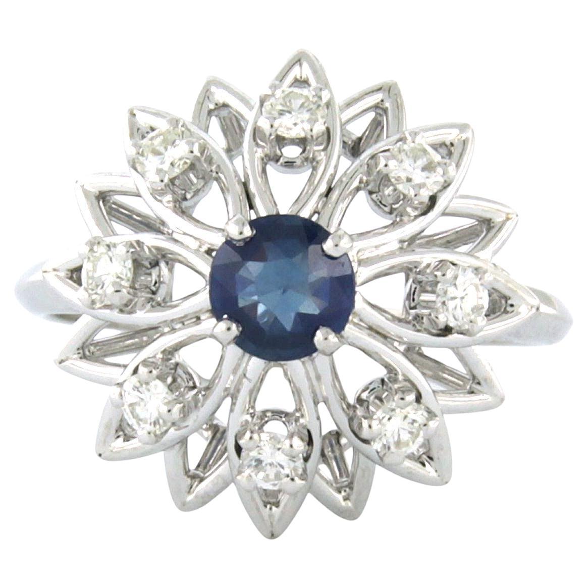 Ring with sapphire and brilliant cut diamonds up to 0.32ct 18k gold 5.0 grams