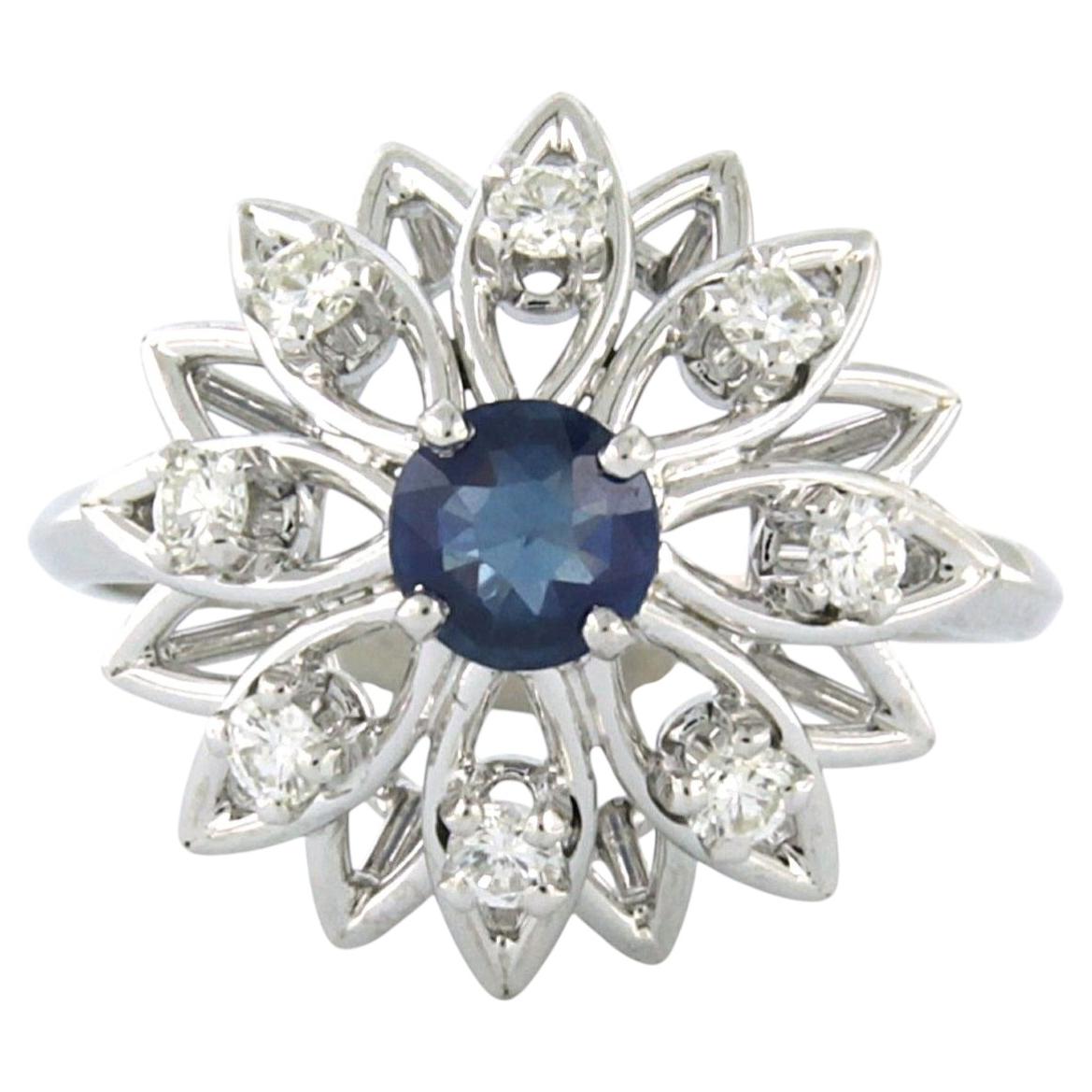 Ring with sapphire and brilliant cut diamonds up to 0.32ct 18k gold 5.0 grams