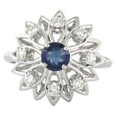 Ring with sapphire and brilliant cut diamonds up to 0.32ct 18k gold 5.0 grams