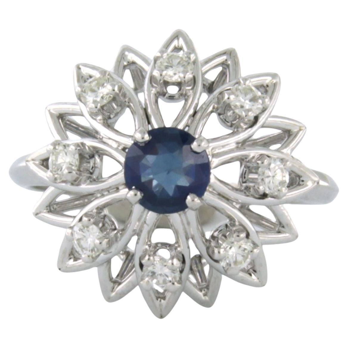 Bague avec saphir et diamants taille brillant jusqu'à 0,32ct Or blanc 18k