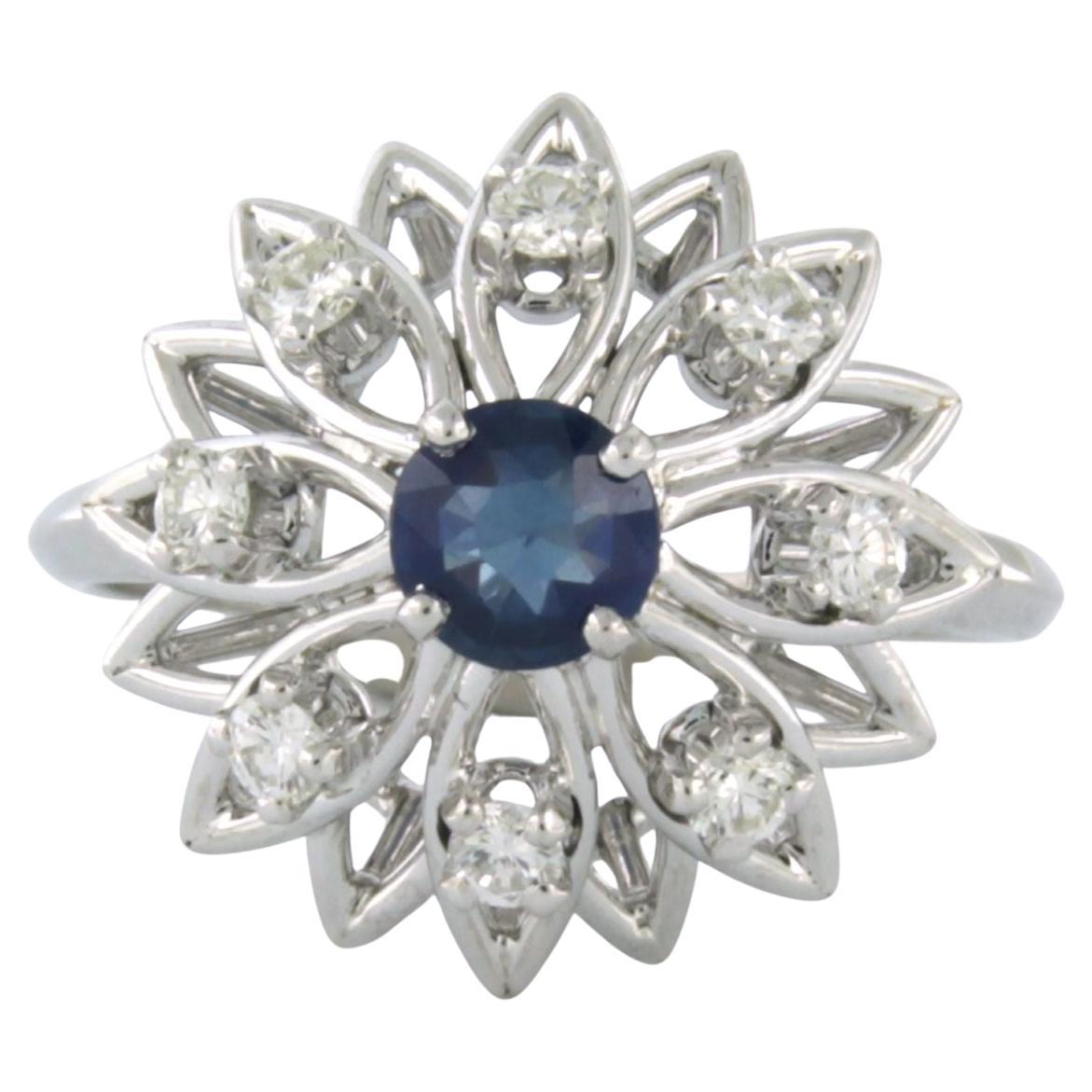 Anillo con zafiro y diamantes talla brillante hasta 0,32ct Oro blanco de 18k