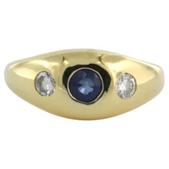 Anello con zaffiro e diamanti taglio brillante fino a 0,32ct in oro giallo 18k