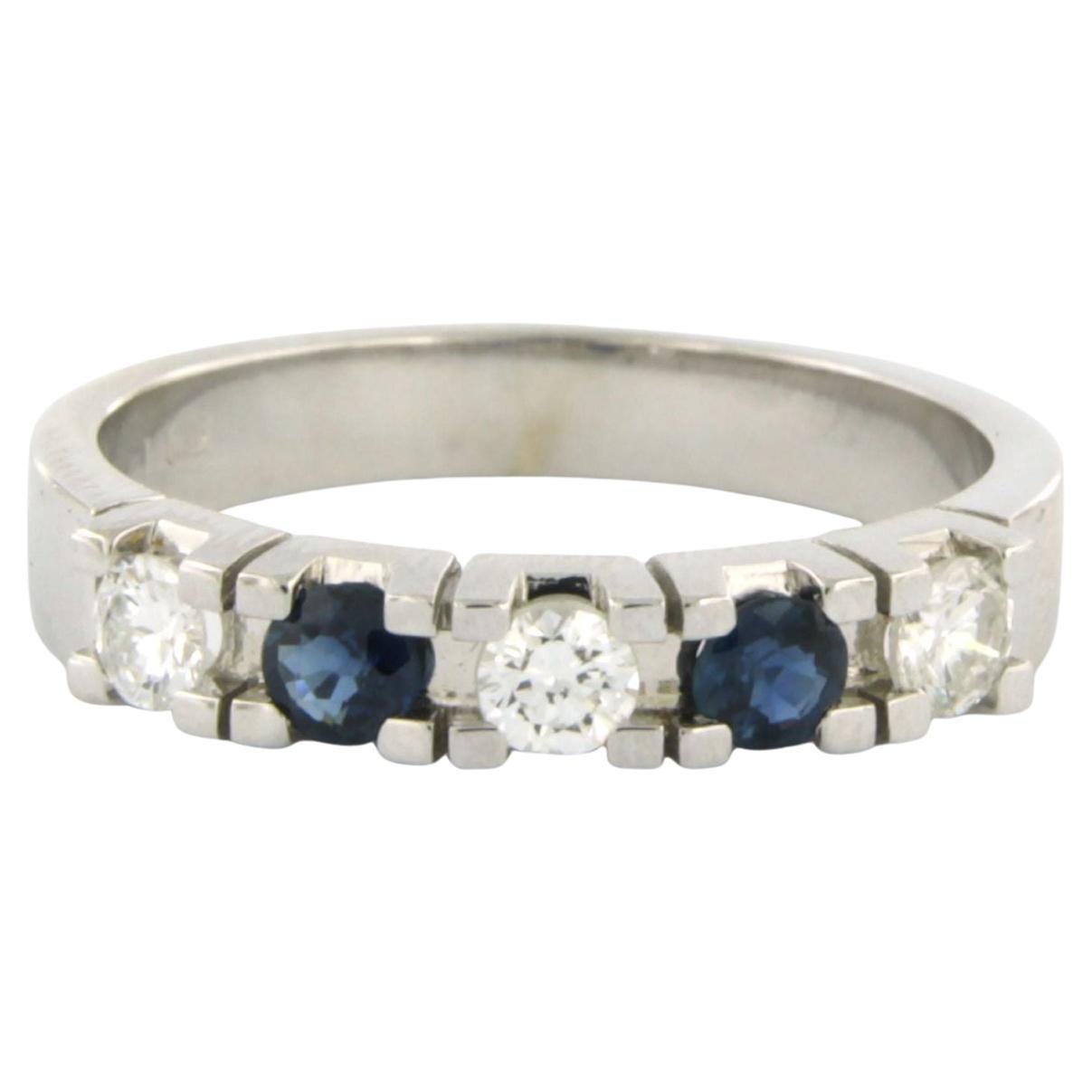 Ring with sapphire and brilliant cut diamonds up to 0.33ct 14k white gold