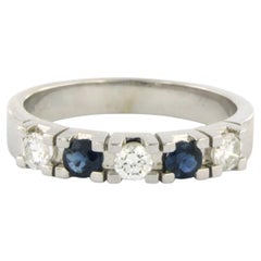 Bague avec saphir et diamants taille brillant jusqu'à 0,33 ct Or blanc 14k