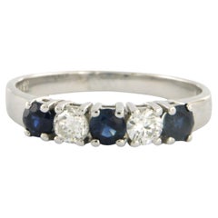 Ring with sapphire and brilliant cut diamonds up to 0.33ct 18k white gold