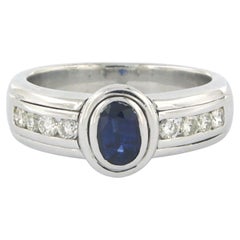 Ring with sapphire and brilliant cut diamonds up to 0.35ct 18k gold 9.8 grams