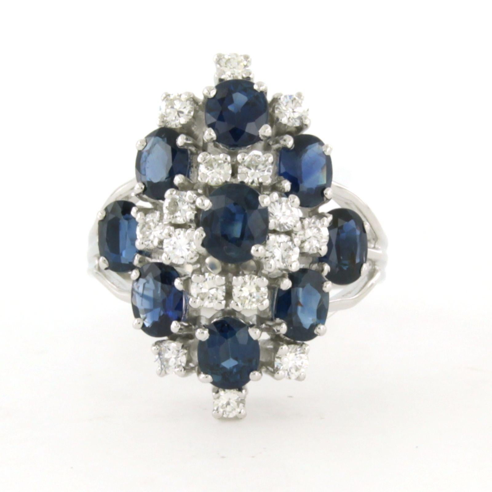 Ring with sapphire and brilliant cut diamonds up to 0.36ct 14k white gold