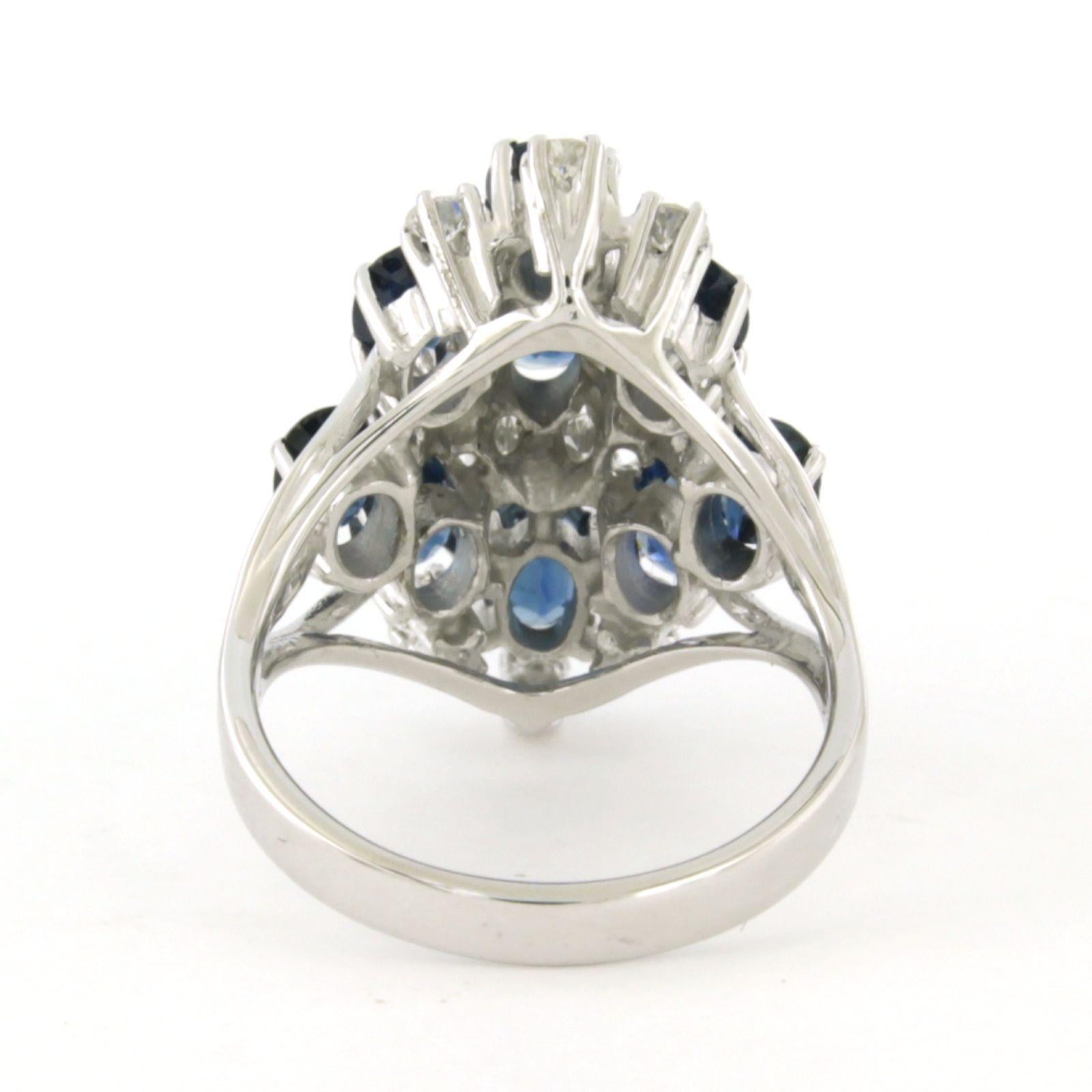 Taglio brillante Anello con zaffiro e diamanti taglio brillante fino a 0,36ct Oro 18k 7,1 grammi in vendita