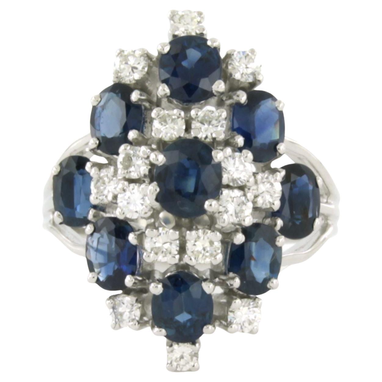 RIng with sapphire and brilliant cut diamonds up to 0.36ct 18k gold 7.1 grams
