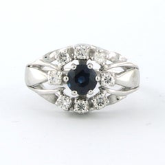 Ring with sapphire and brilliant cut diamonds up to 0.40ct 14k gold