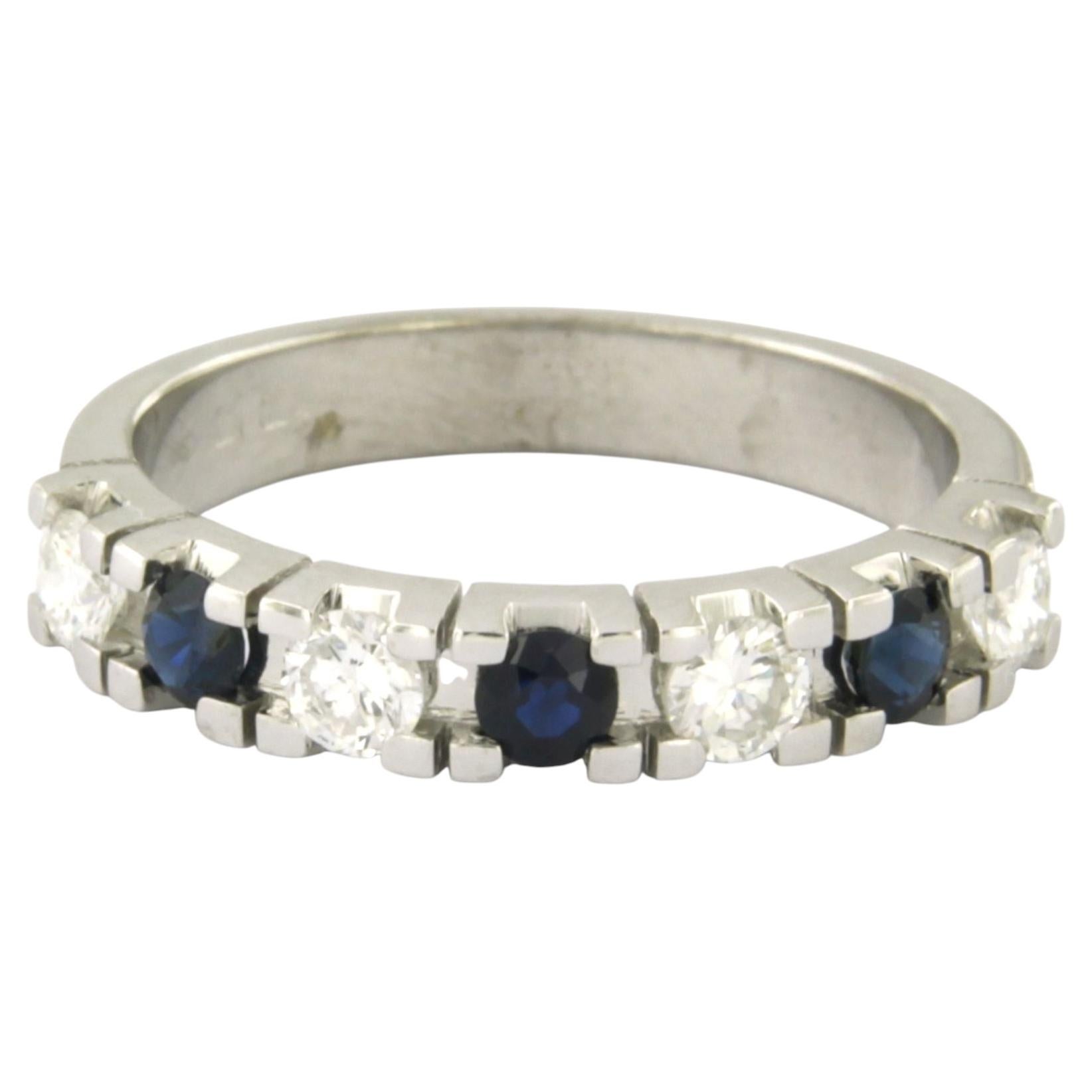 Ring with sapphire and brilliant cut diamonds up to 0.48ct 14k gold 3.7 grams