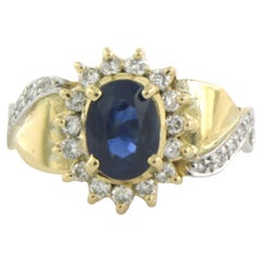 Ring mit Saphiren und Diamanten im Brillantschliff bis zu 0,50 Karat 14 Karat zweifarbigem Gold