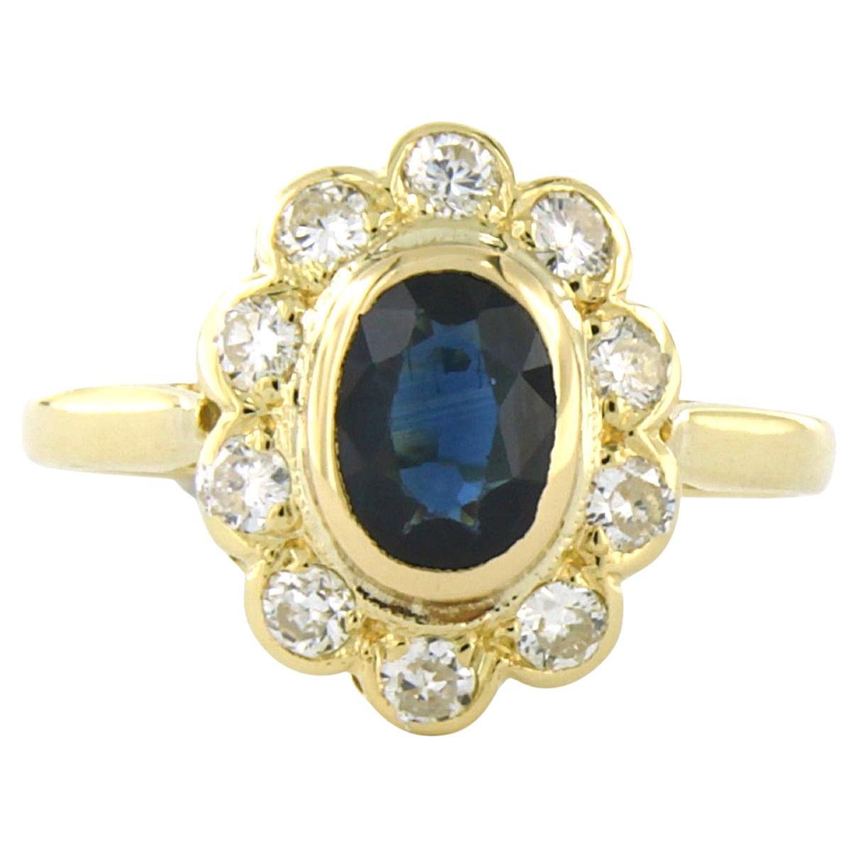Ring with sapphire and brilliant cut diamonds up to 0.50ct 18k gold 3.4 grams