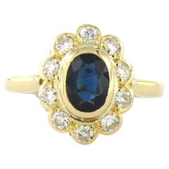 Ring with sapphire and brilliant cut diamonds up to 0.50ct 18k gold 3.4 grams