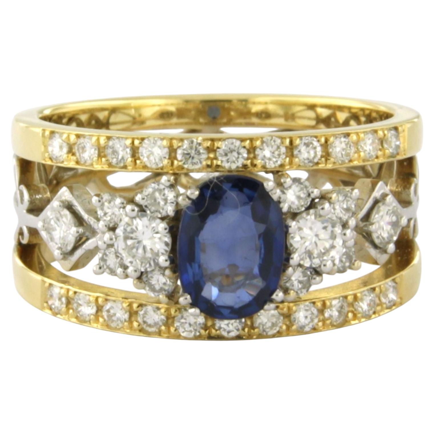 Ring with sapphire and brilliant cut diamonds up to 0.75ct 18k gold 7.1 grams