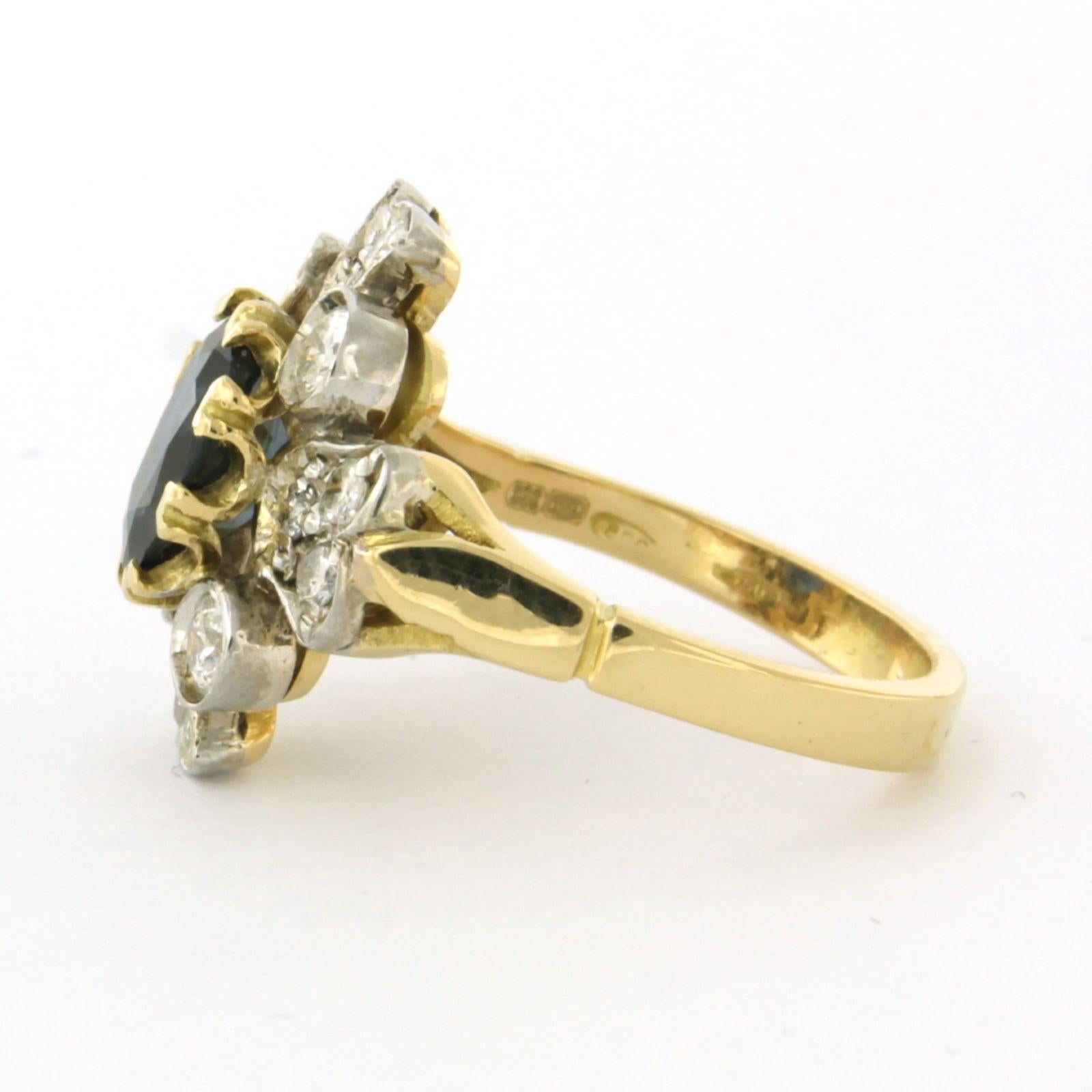 Moderne Bague avec saphir et diamants taille brillant jusqu'à 0,75ct Or 18k et argent en vente