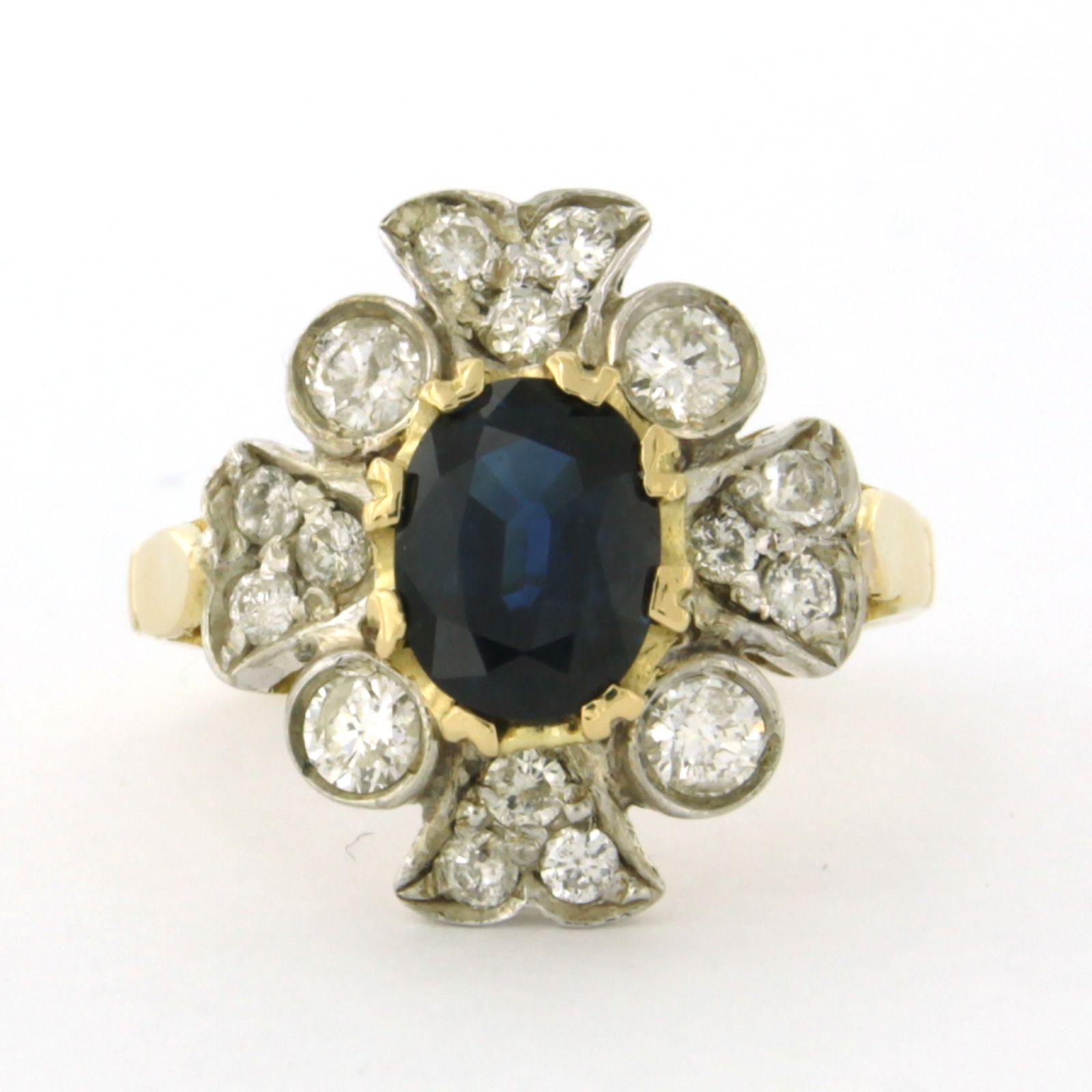 Bague avec saphir et diamants taille brillant jusqu'à 0,75ct Or 18k et argent en vente 1
