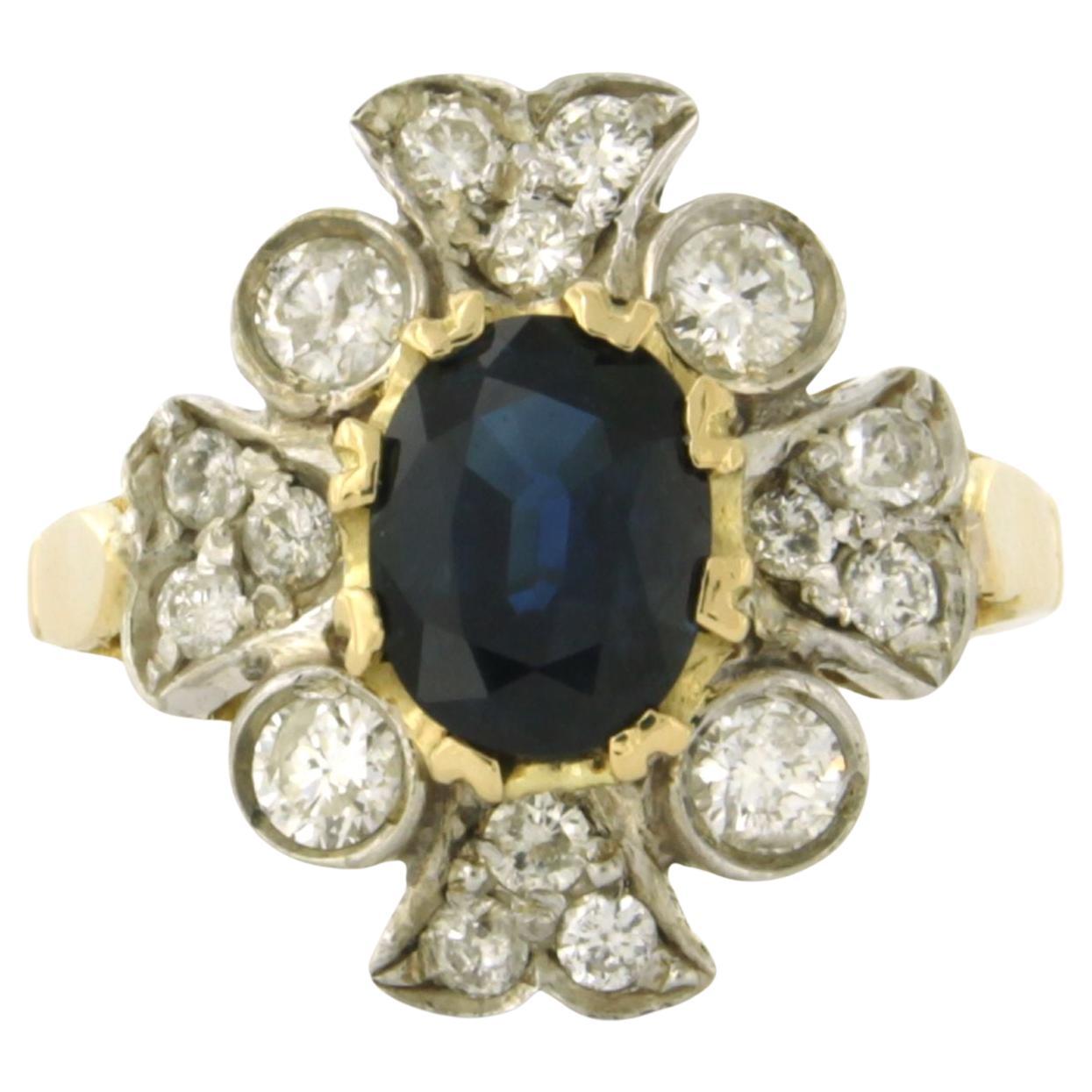 Bague avec saphir et diamants taille brillant jusqu'à 0,75ct Or 18k et argent en vente