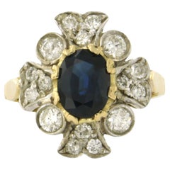 Ring with sapphire and brilliant cut diamonds up to 0.75ct 18k gold and silver