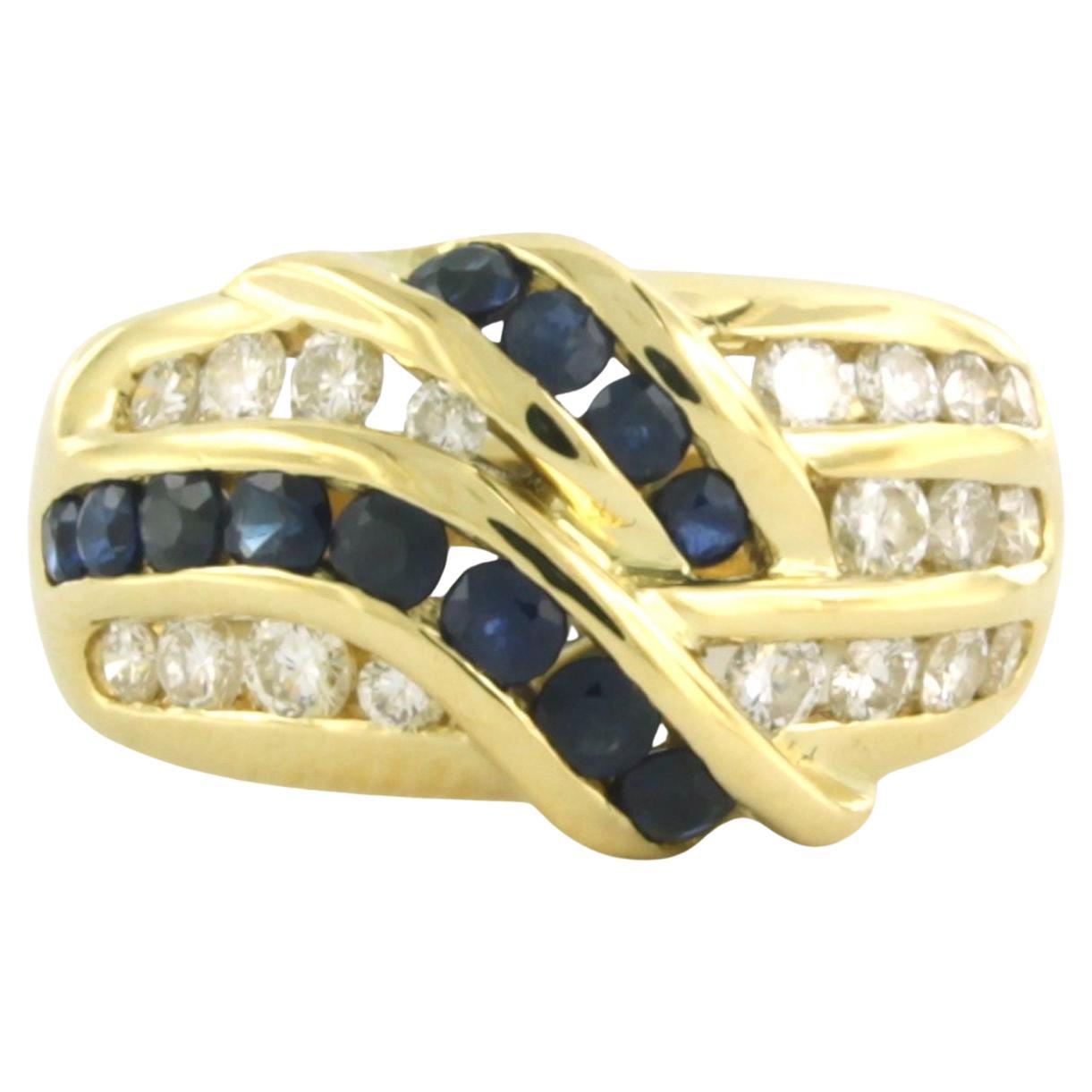 Ring with sapphire and brilliant cut diamonds up to 0.78ct 18k gold 8.5 grams