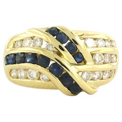 Ring with sapphire and brilliant cut diamonds up to 0.78ct 18k gold 8.5 grams