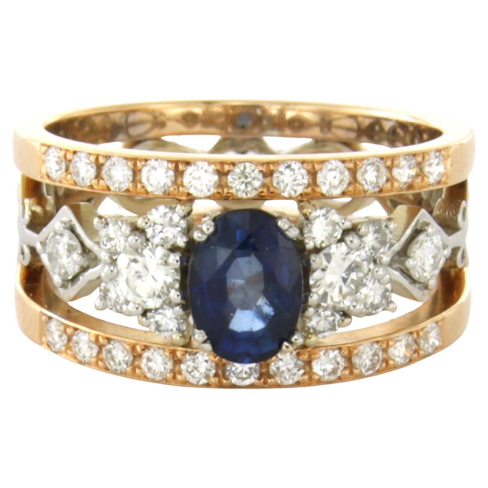 Ring with sapphire and brilliant cut diamonds up to 0.81ct 18k gold 7.1 grams For Sale