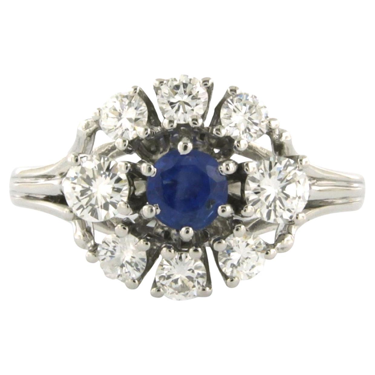 Ring with sapphire and brilliant cut diamonds up to 0.88ct 18k gold 4.6 grams For Sale