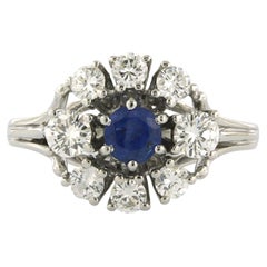 Ring with sapphire and brilliant cut diamonds up to 0.88ct 18k gold 4.6 grams