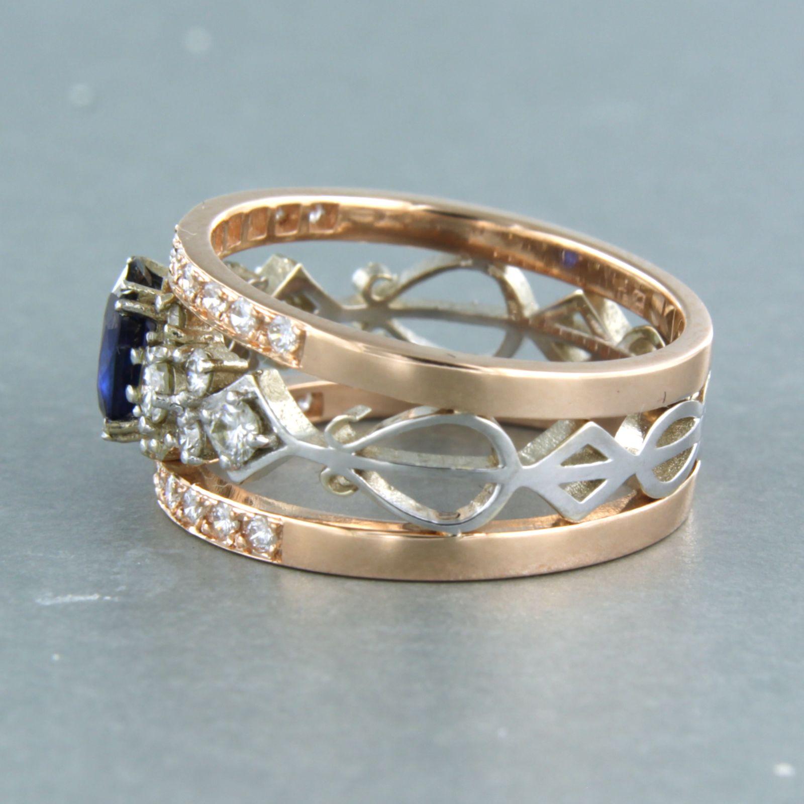 Taglio brillante Anello con zaffiro e diamanti taglio brillante fino a 0,8 carati in oro 18 ct. 7,1 grammi in vendita