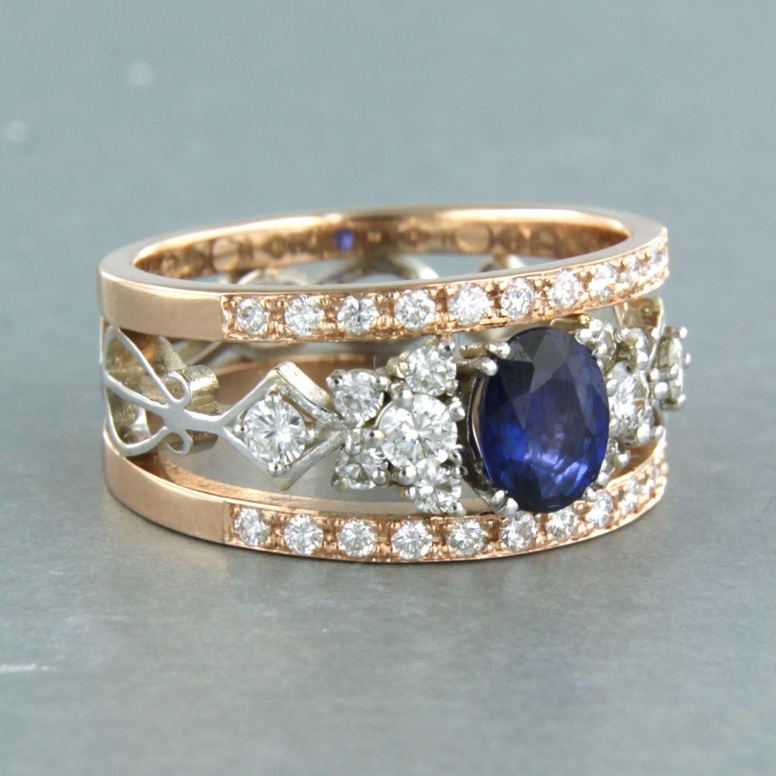 Donna Anello con zaffiro e diamanti taglio brillante fino a 0,8 carati in oro 18 ct. 7,1 grammi in vendita