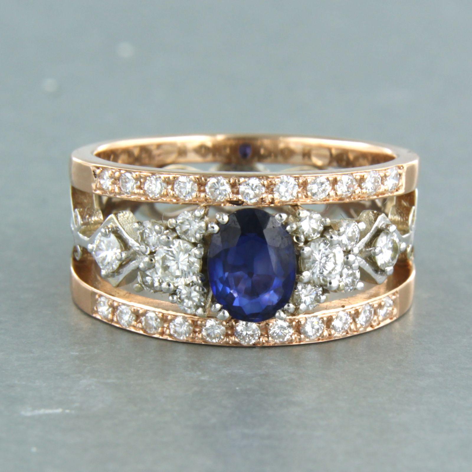 Anello con zaffiro e diamanti taglio brillante fino a 0,8 carati in oro 18 ct. 7,1 grammi in vendita 2