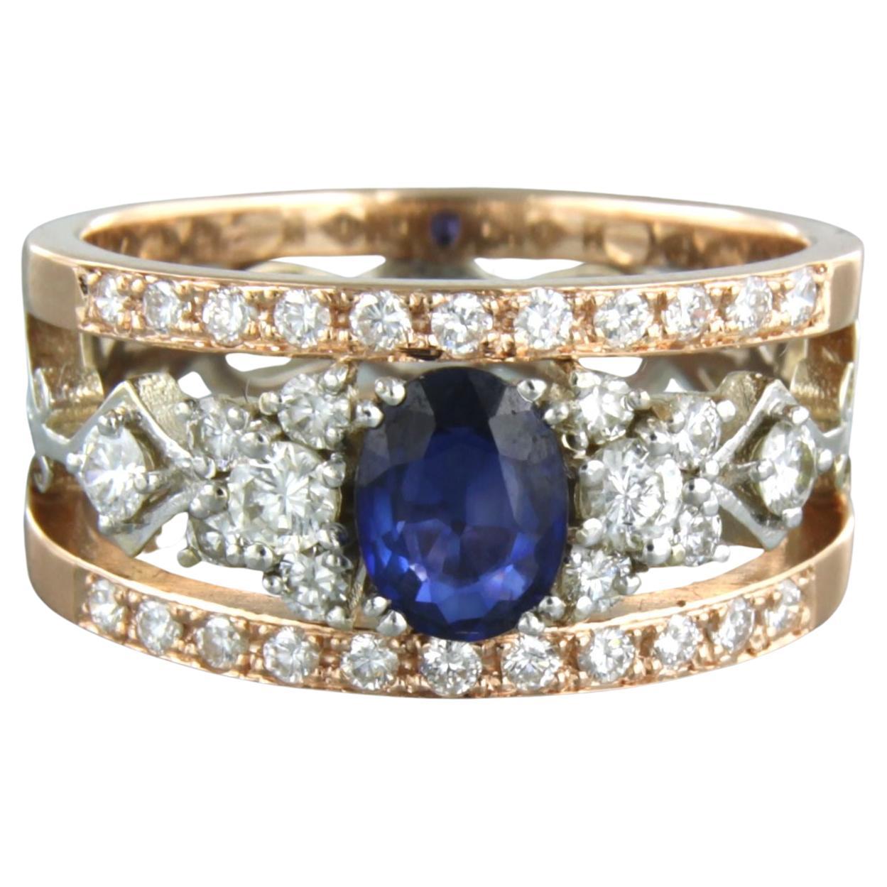 Anello con zaffiro e diamanti taglio brillante fino a 0,8 carati in oro 18 ct. 7,1 grammi