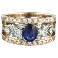 Anello con zaffiro e diamanti taglio brillante fino a 0,8 carati in oro 18 ct. 7,1 grammi