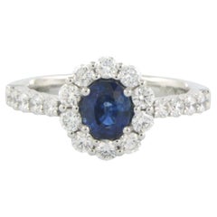 Bague avec saphir et diamants taille brillant jusqu'à 0,90ct Or blanc 18k