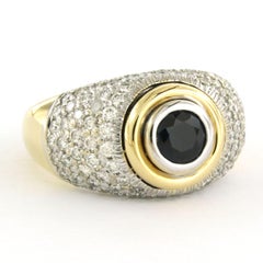 Ring with sapphire and brilliant cut diamonds up to 1.00ct 18k gold 17.0 grams