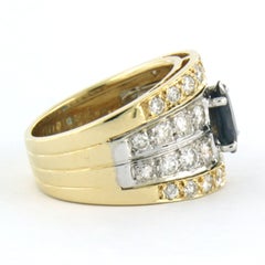 Bague avec saphir et diamants taille brillant jusqu'à 1,00ct - 5,9 grammes - or 14k