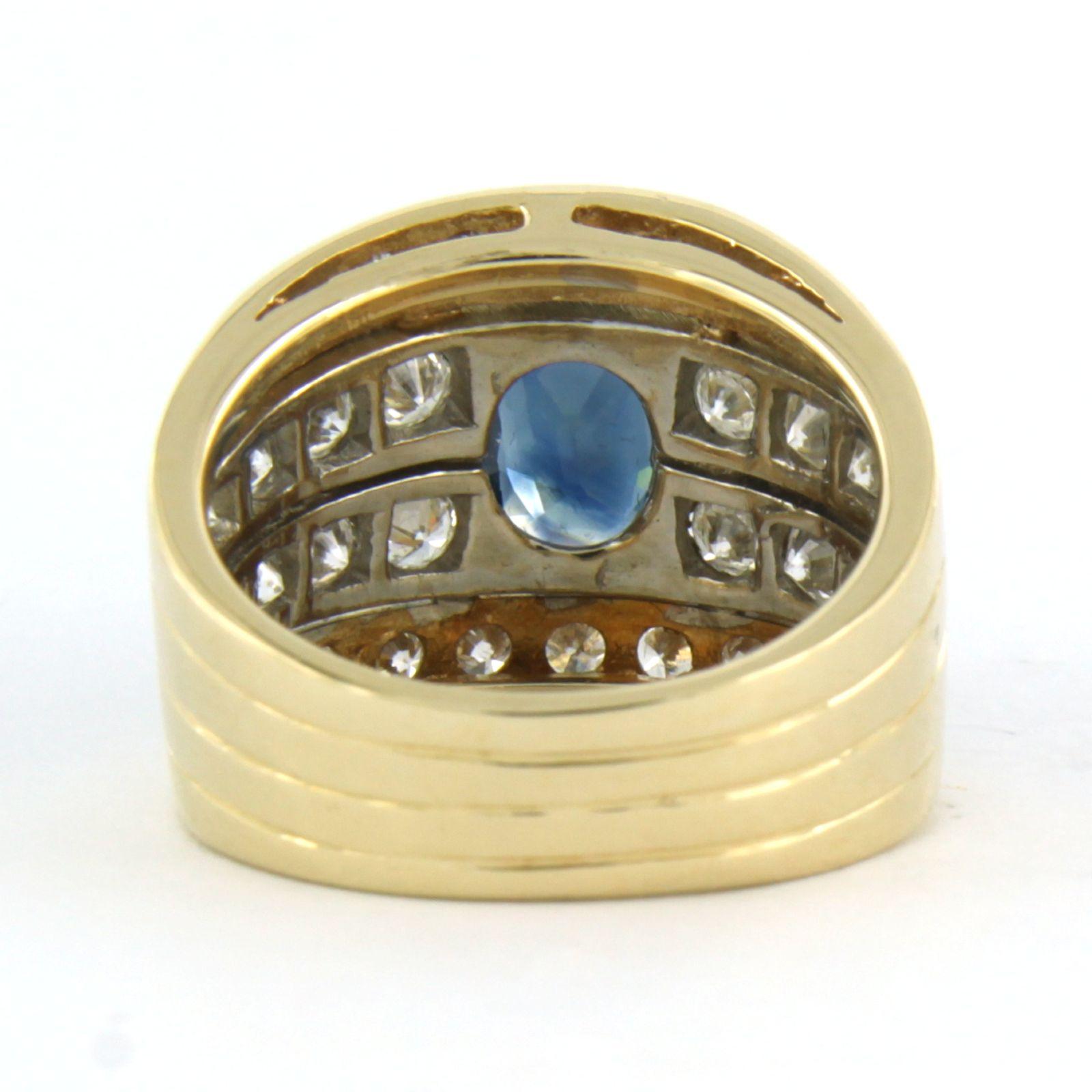 Taglio brillante Anello con zaffiro e diamanti a taglio brillante fino a 1,00ct - 5,9 grammi - oro 14k in vendita