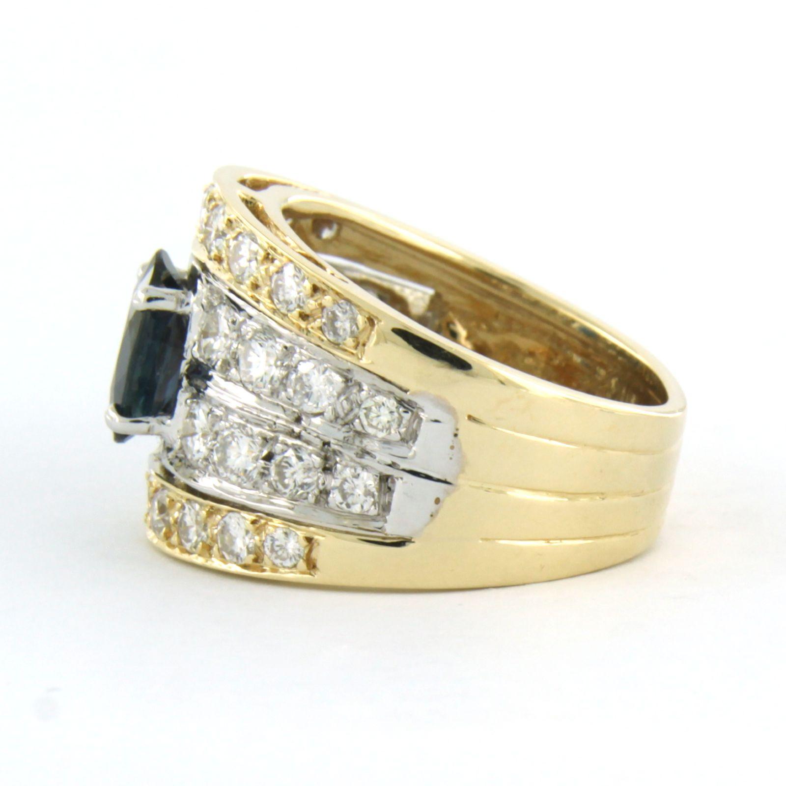 Ring with sapphire and brilliant cut diamonds up to 1.00ct - 5.9 gram ...