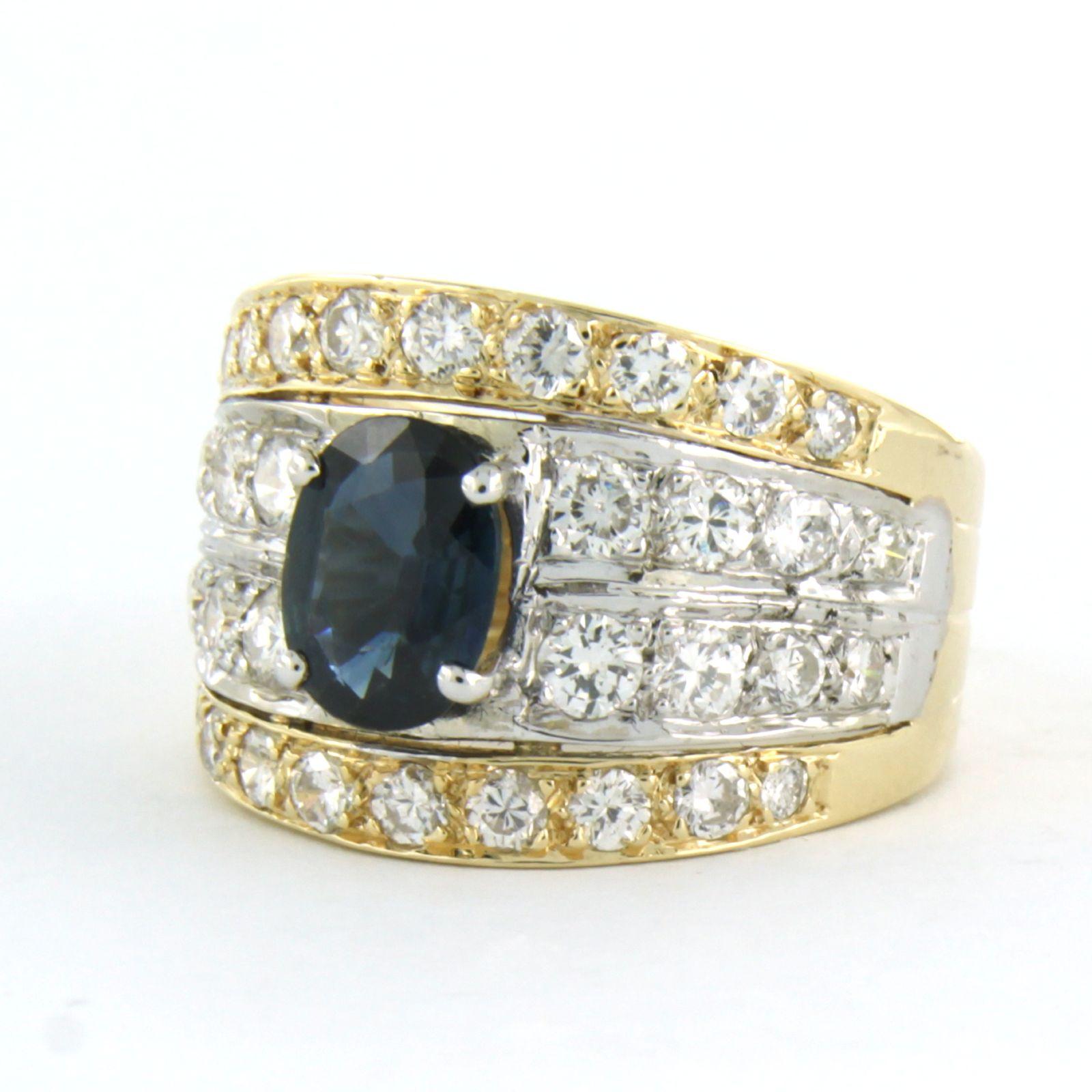 Anello con zaffiro e diamanti a taglio brillante fino a 1,00ct - 5,9 grammi - oro 14k In condizioni ottime in vendita a The Hague, ZH