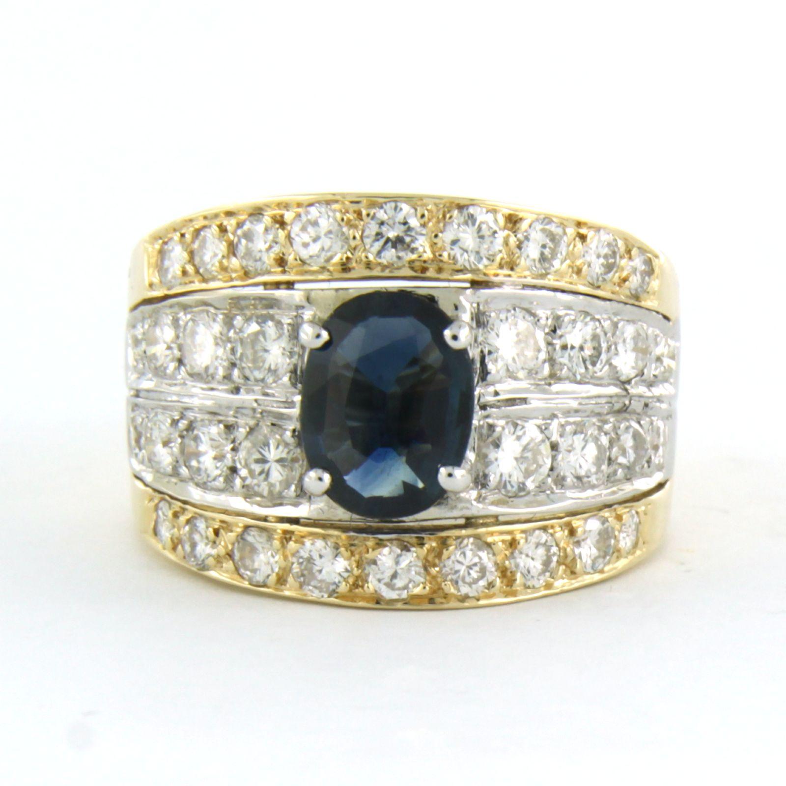Anello con zaffiro e diamanti a taglio brillante fino a 1,00ct - 5,9 grammi - oro 14k in vendita 1