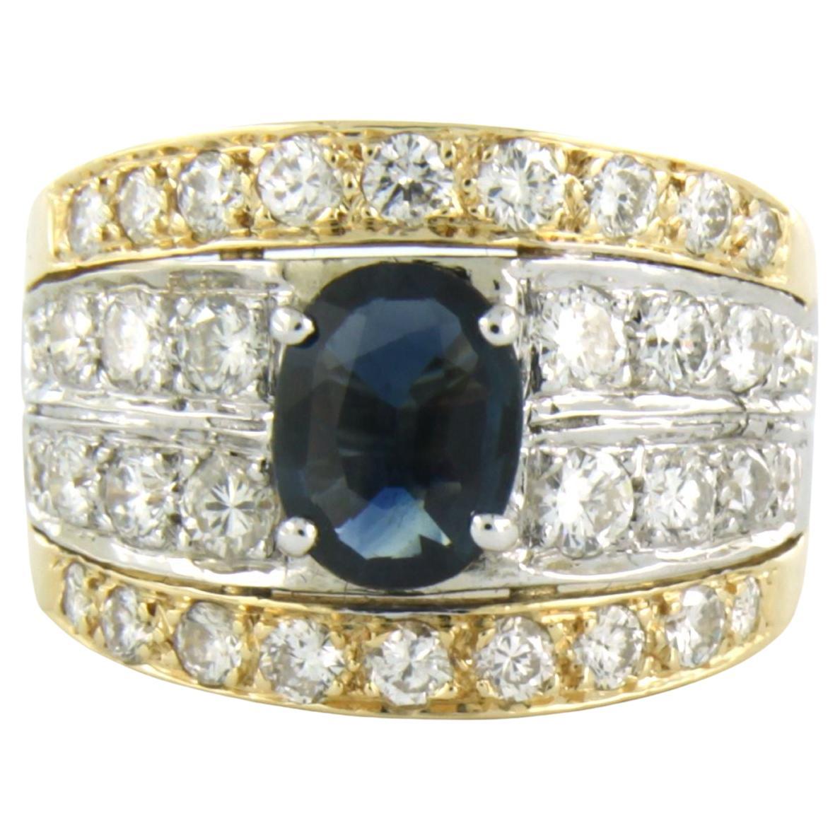 Ring with sapphire and brilliant cut diamonds up to 1.00ct - 5.9 gram - 14k gold
