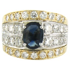 Ring with sapphire and brilliant cut diamonds up to 1.00ct - 5.9 gram - 14k gold
