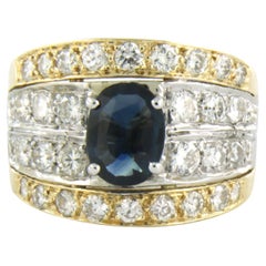 Bague avec saphir et diamants taille brillant jusqu'à 1,00ct - 5,9 grammes - or 14k