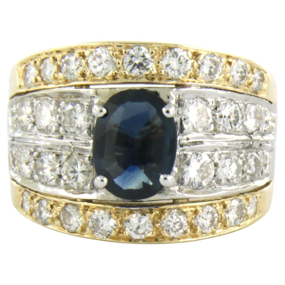 Ring with sapphire and brilliant cut diamonds up to 1.00ct - 5.9 gram - 14k gold