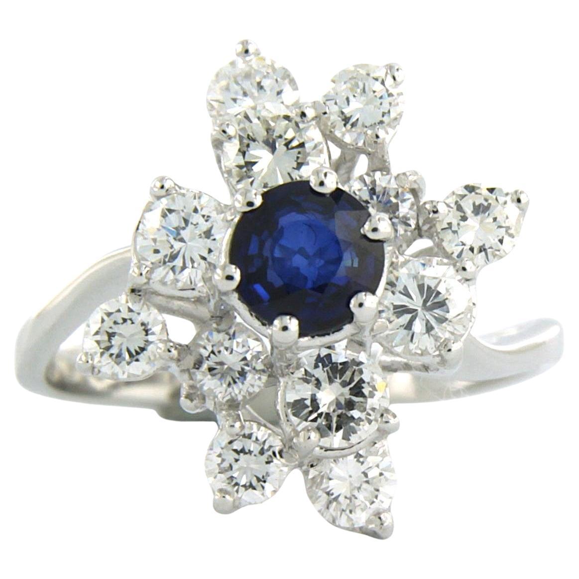 Ring with sapphire and brilliant cut diamonds up to 1.10ct 18k gold 4.4 grams