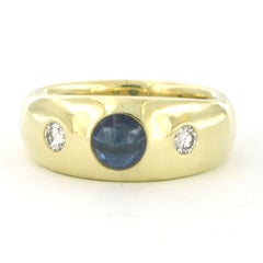 Ring with sapphire and brilliant cutd iamodns up to 0.20ct 14k gold 11.0 grams