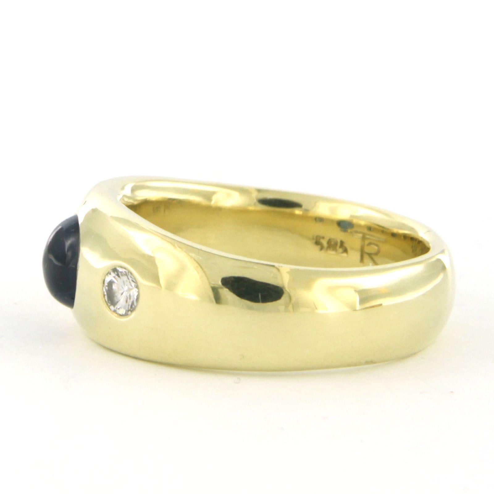 Taille cabochon Bague avec saphir et brillants jusqu'à 0.20ct or 14k 11.0 grammes en vente