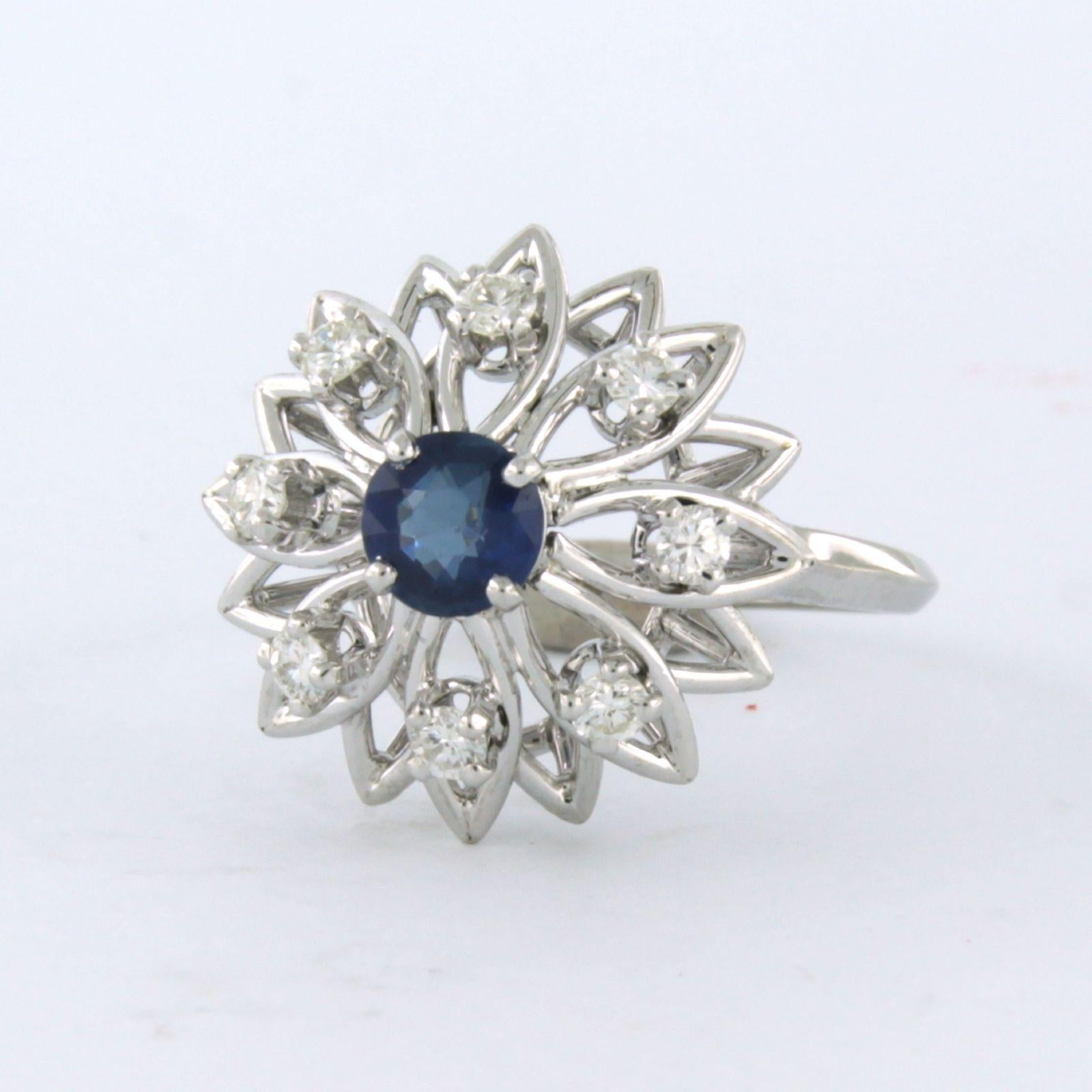 Brilliant Cut Ring with sapphire and diamond 18k white gold For Sale