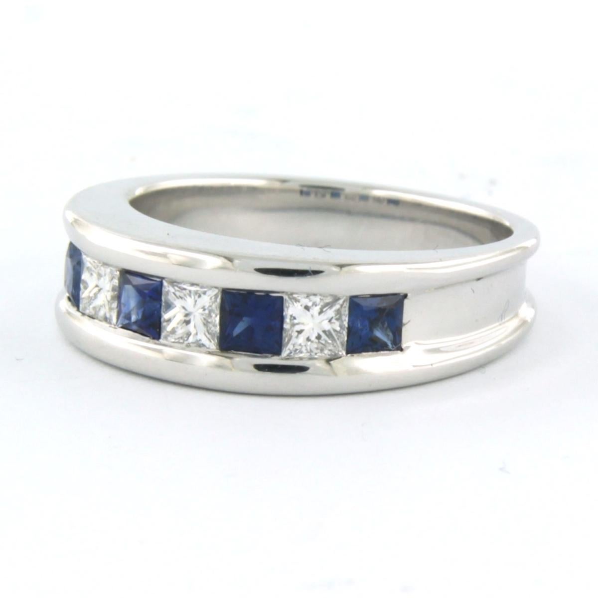 Princess Cut Ring with Sapphire and diamond 18k white gold For Sale