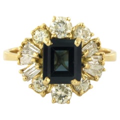 Bague en or jaune 18 carats avec saphir et diamants